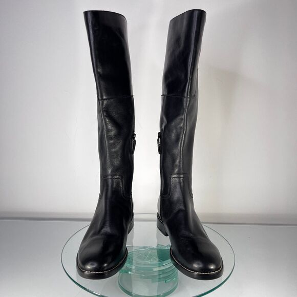 Cole Haan Harrington Knee High Riding Boot Black Leather equestrian W12033 - Picture 2 of 9